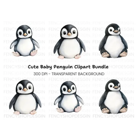 Cute Baby Penguin Clipart Bundle