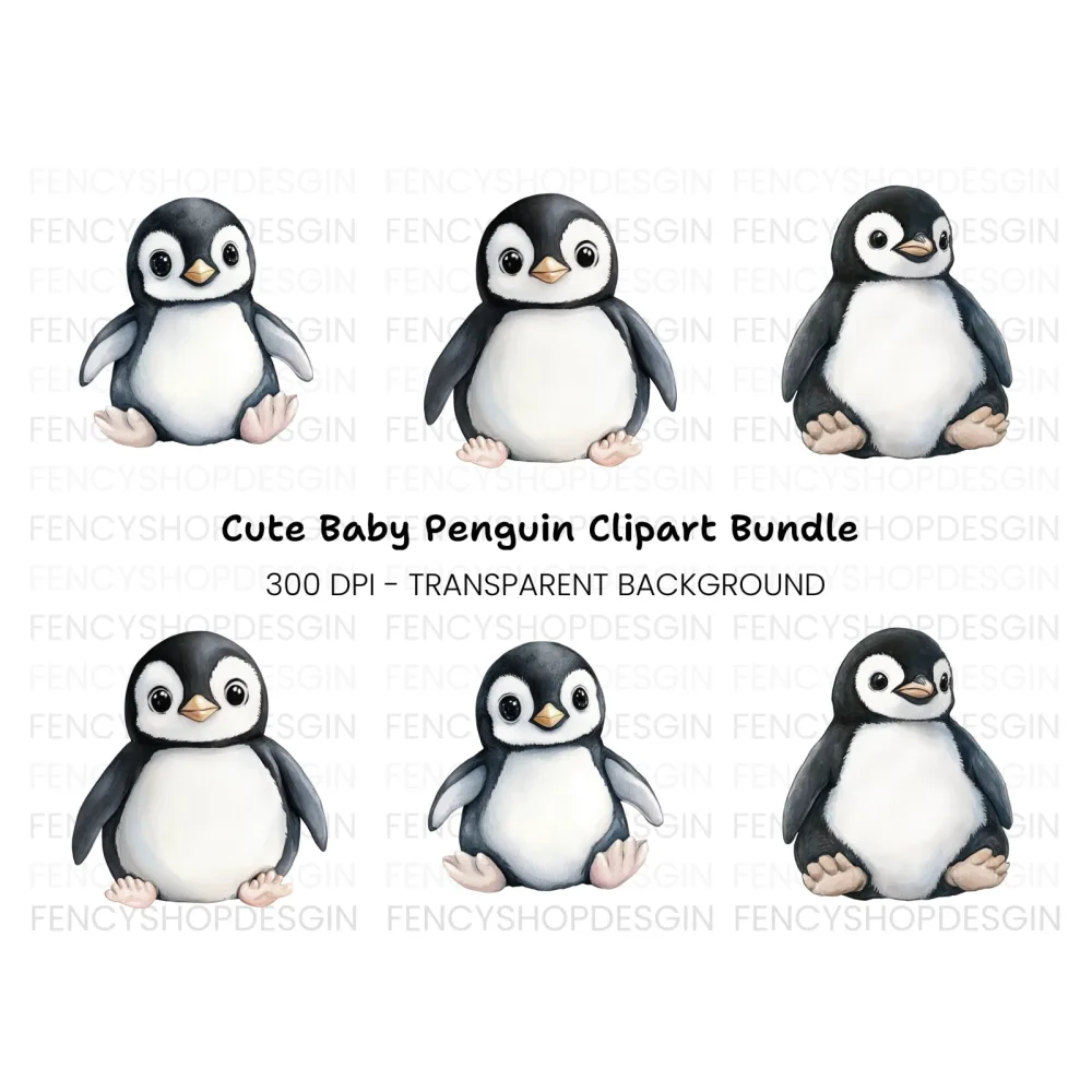 Cute Baby Penguin Clipart Bundle
