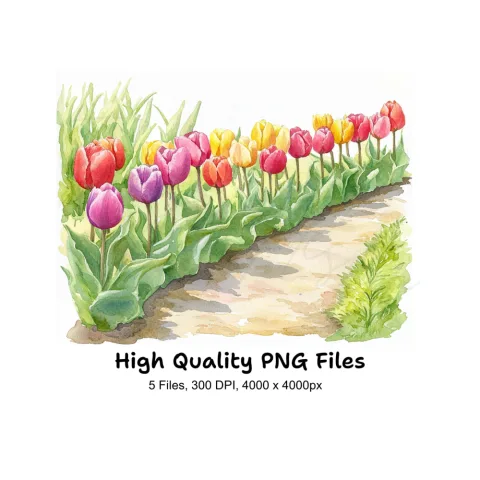 Tulip Garden Path Clipart Bundle