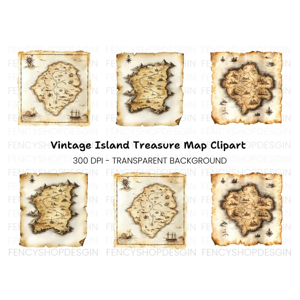 Vintage Treasure Map Clipart Bundle