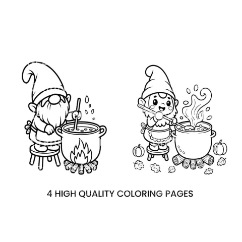Gnomes Cooking Outdoors Coloring Books