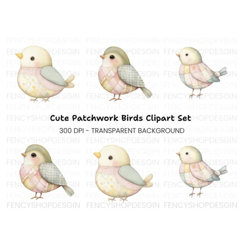 Cute Quilted Birds Clipart Bundle