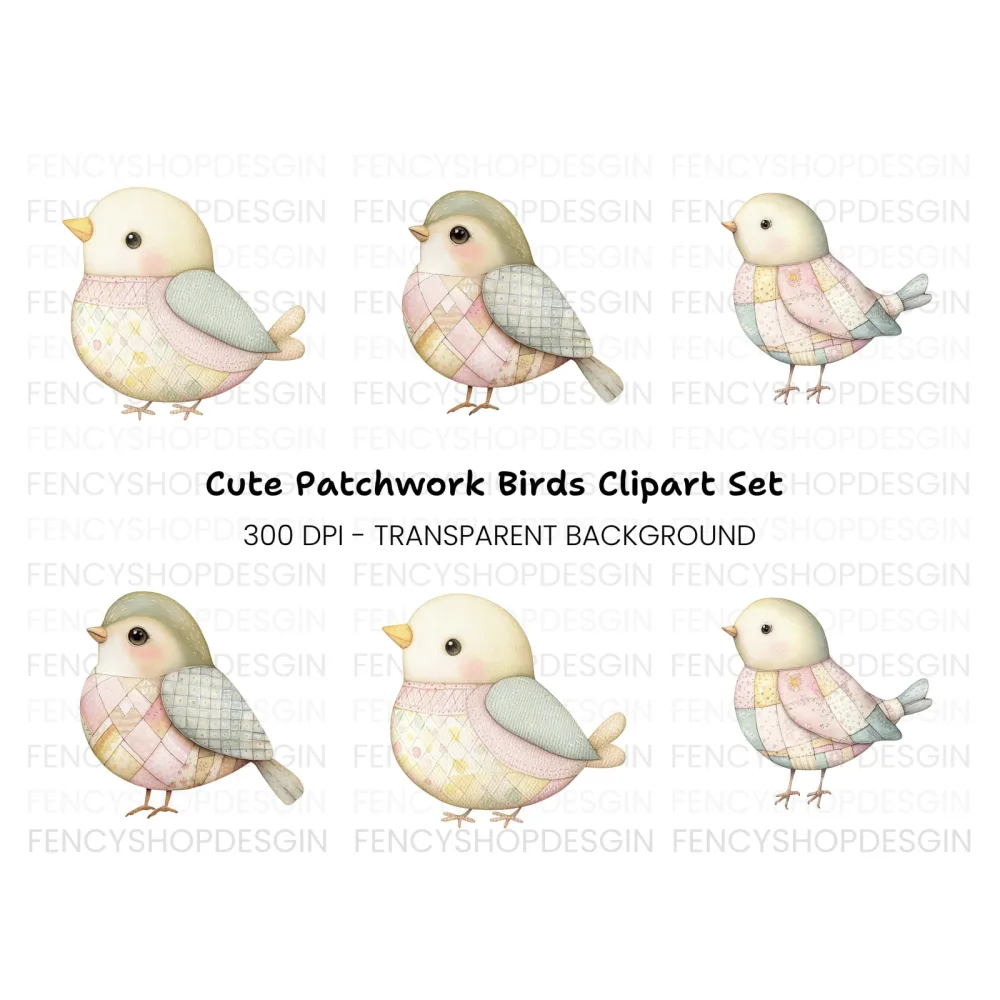 Cute Quilted Birds Clipart Bundle