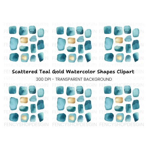 Teal Gold Abstract Shapes Clipart Bundle