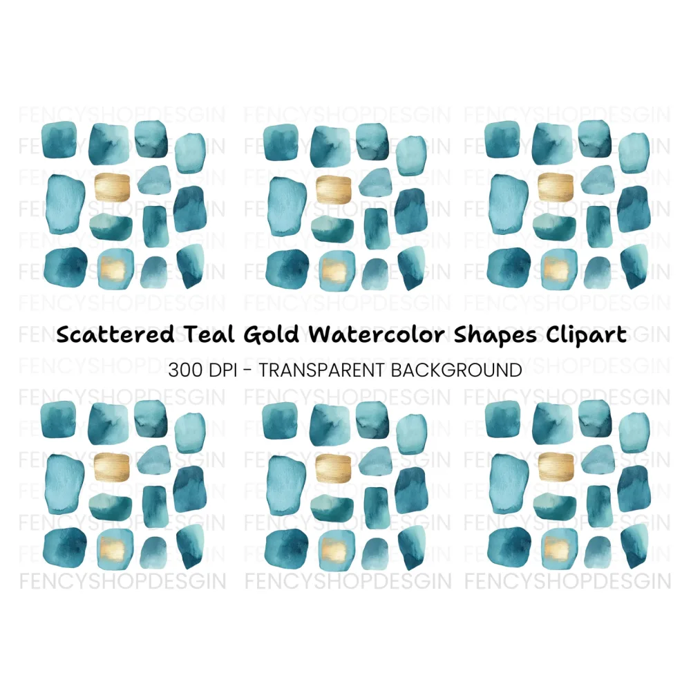 Teal Gold Abstract Shapes Clipart Bundle