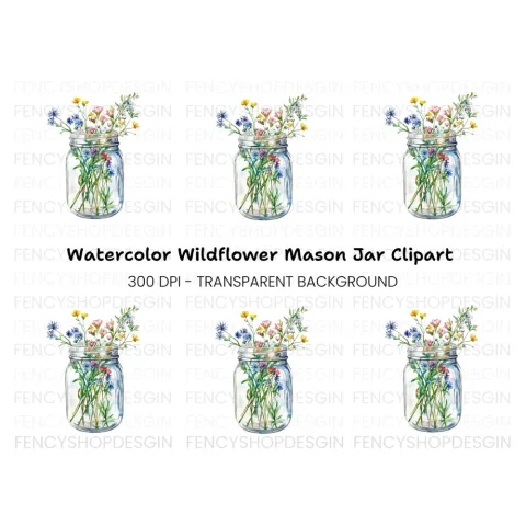 Wildflower Mason Jar Clipart Bundle