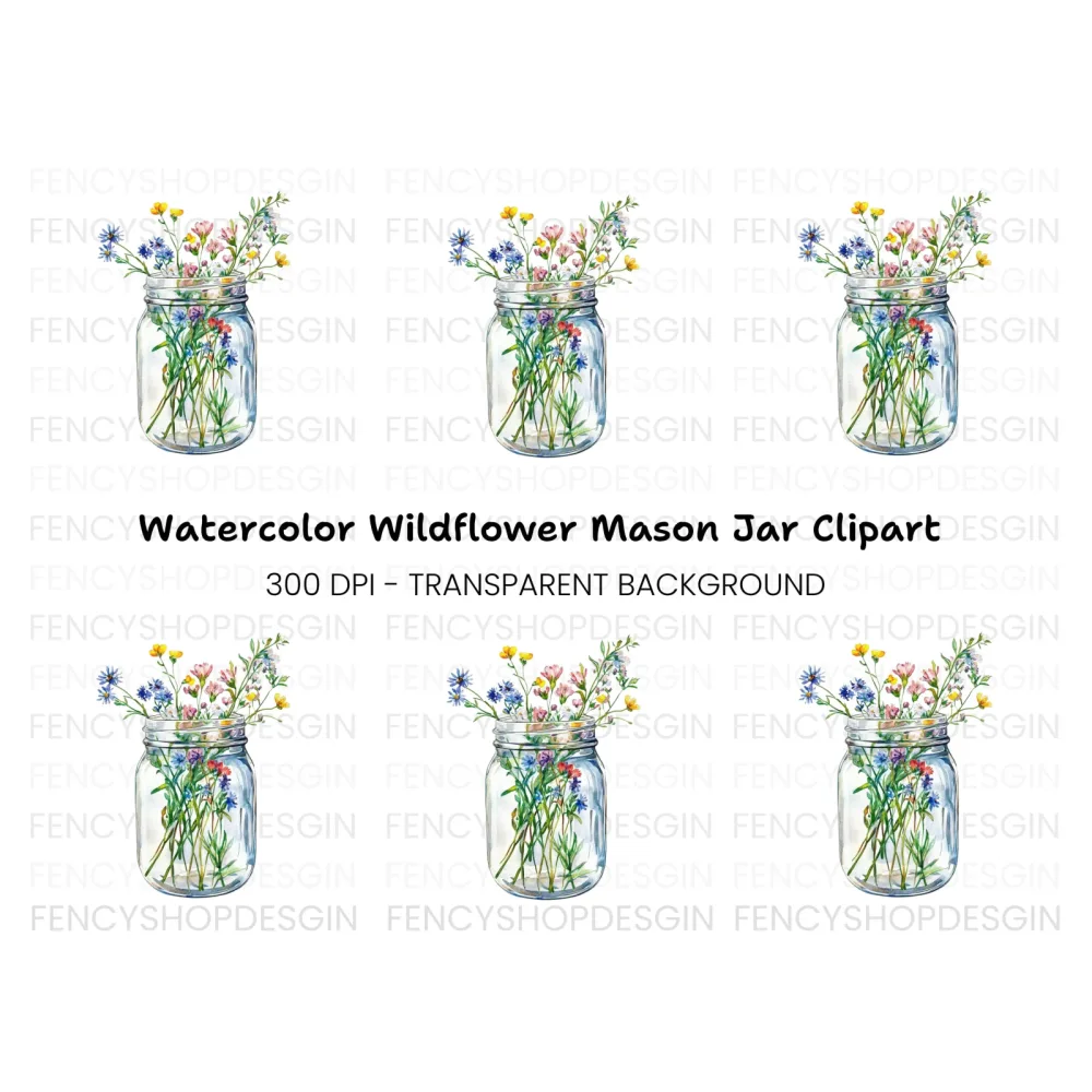 Wildflower Mason Jar Clipart Bundle