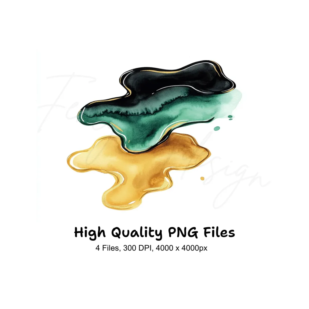 Abstract Teal Gold Shapes Clipart Bundle