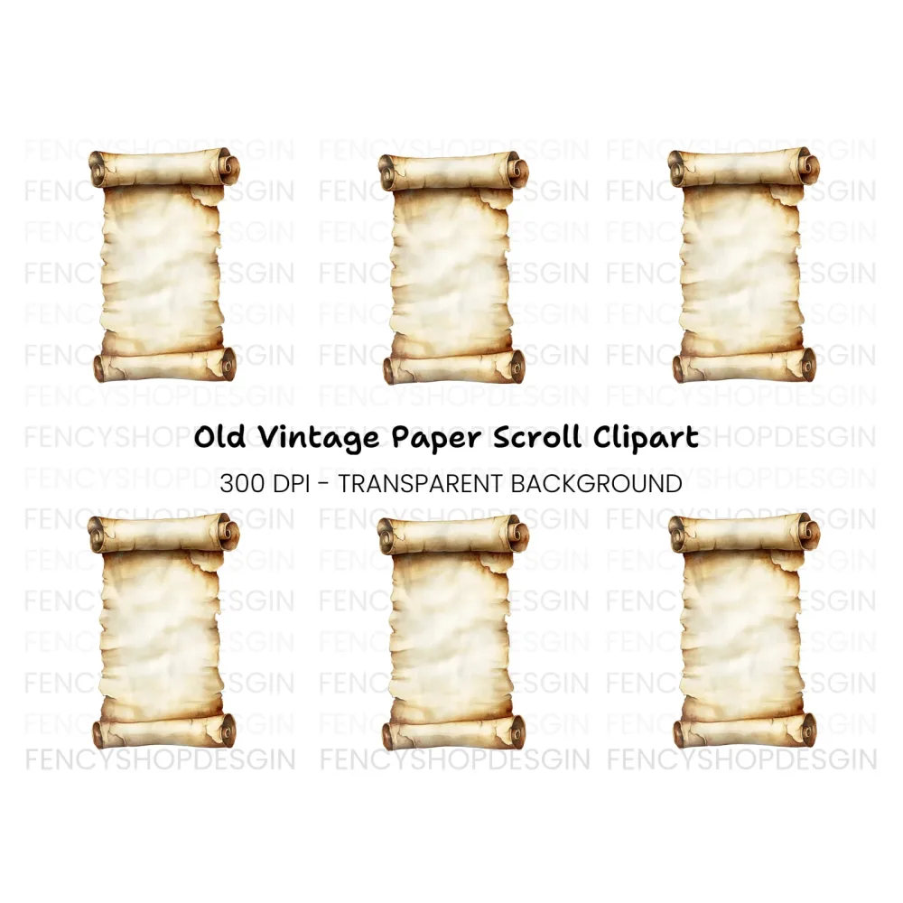 Aged Scroll Unfurled Parchment Clipart Bundle