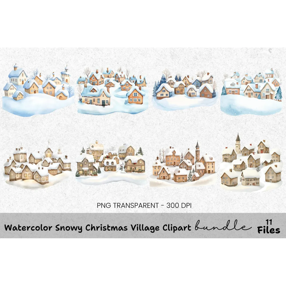 Snowy Christmas Village Clipart Bundle