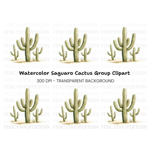 Tall Saguaro Cactus Clipart Bundle