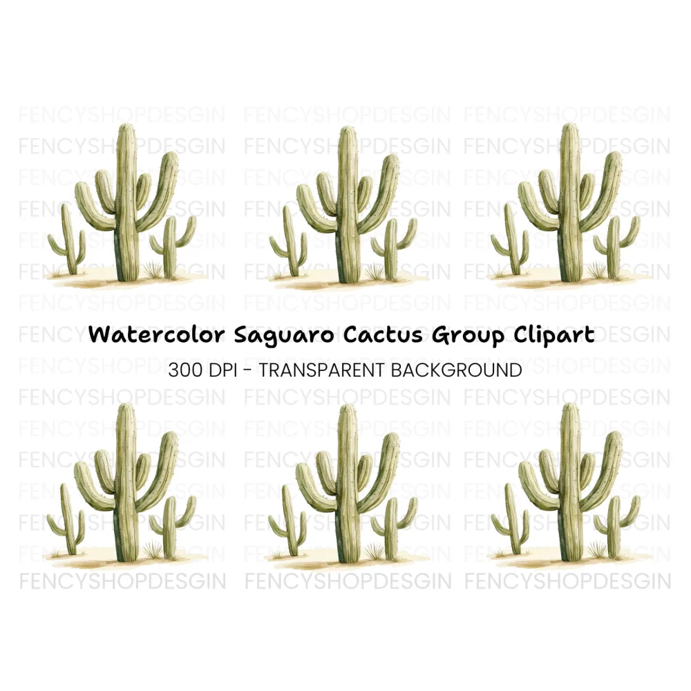 Tall Saguaro Cactus Clipart Bundle