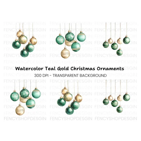 Elegant Christmas Ornaments Clipart Bundle
