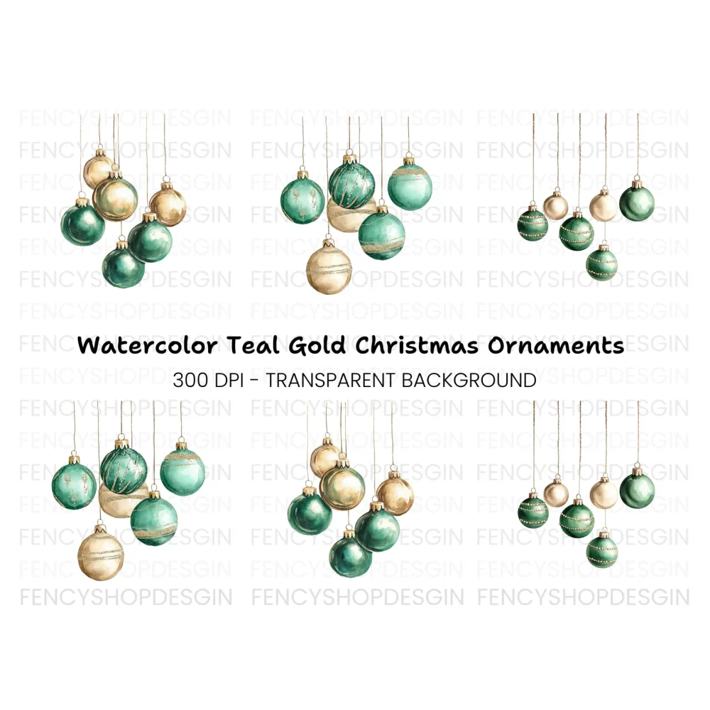 Elegant Christmas Ornaments Clipart Bundle