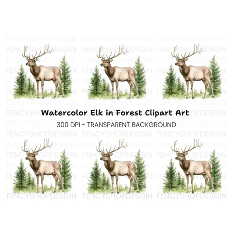 Majestic Elk in Forest Clipart Bundle