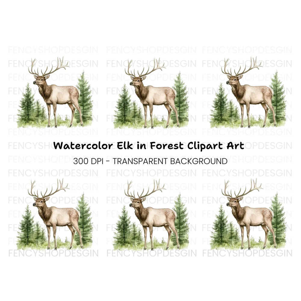Majestic Elk in Forest Clipart Bundle