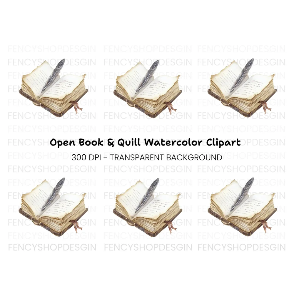 Vintage Open Book and Quill Clipart Bundle
