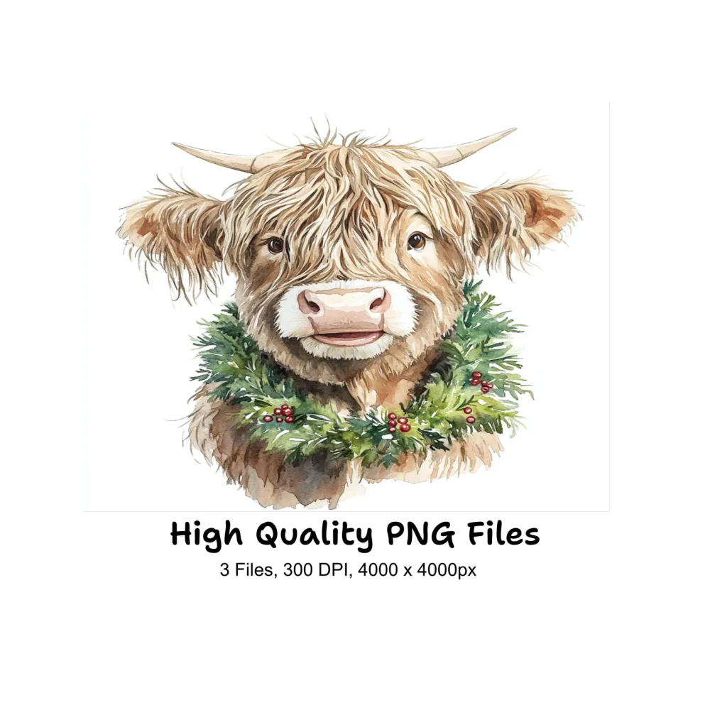 Highland Cow Christmas Wreath Clipart Bundle