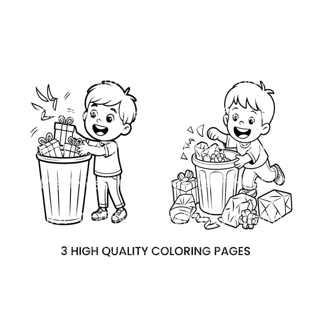 Kids Cleaning Up Gift Wrapping Trash Coloring Books