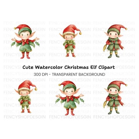 Cute Christmas Elves Clipart Bundle