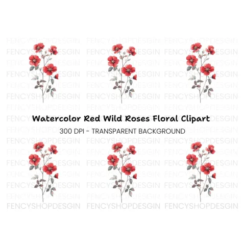 Red Rose Branch Clipart Bundle