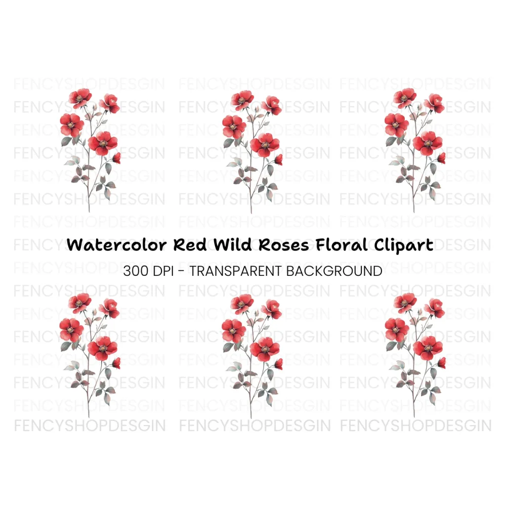 Red Rose Branch Clipart Bundle