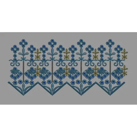 Blue And Olive Gold Floral Chevron Border Embroidery Design