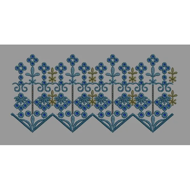 Blue And Olive Gold Floral Chevron Border Embroidery Design