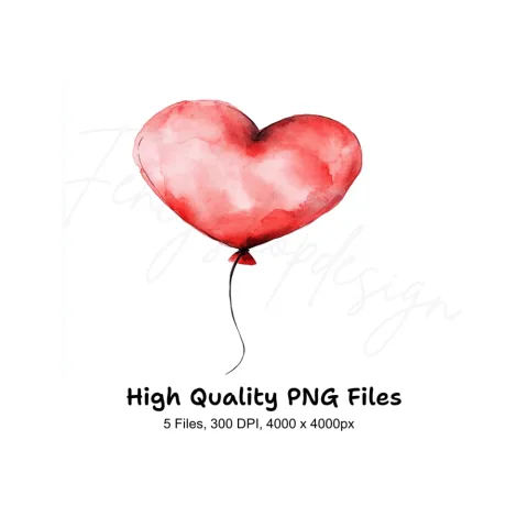 Single Red Heart Balloons Clipart Bundle