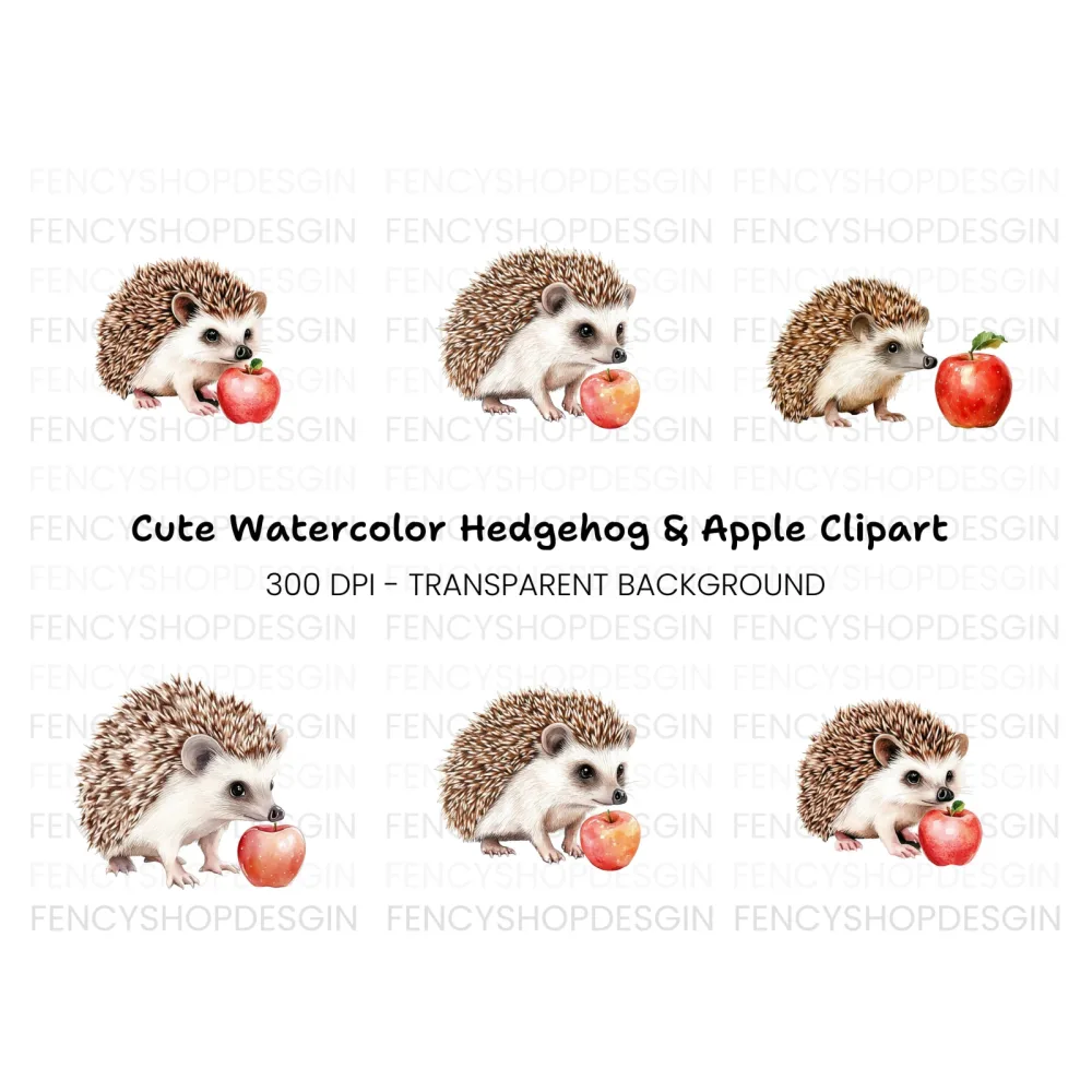 Cute Hedgehog with Apple Clipart Bundle