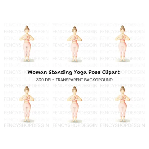 Yoga Girl Peaceful Standing Pose Clipart Bundle