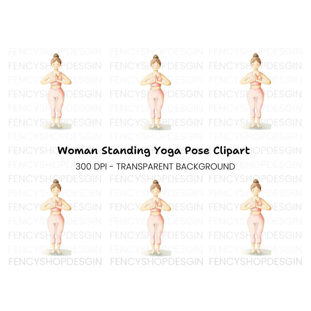 Yoga Girl Peaceful Standing Pose Clipart Bundle