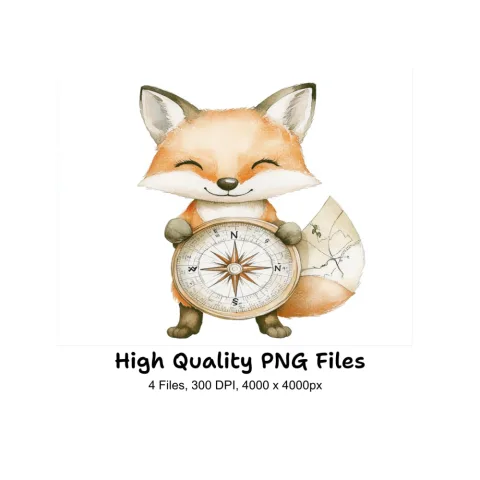 Fox Explorer with Map and Compass Clipart Bundle