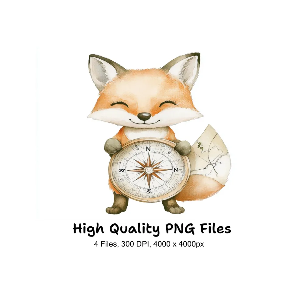 Fox Explorer with Map and Compass Clipart Bundle