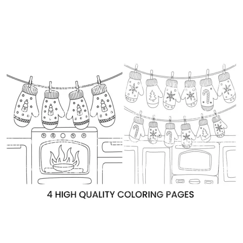 Christmas Mittens Drying on Line Coloring Books