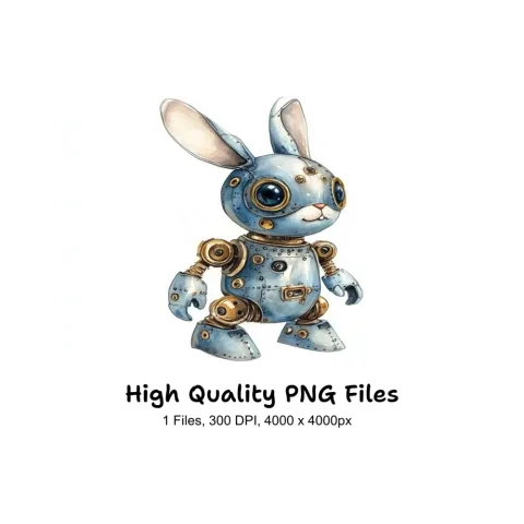 Cute Steampunk Bunny Robot Clipart Bundle