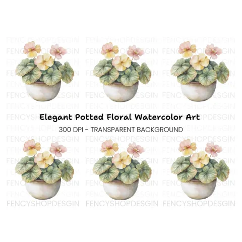 Potted Begonia Flower Clipart Bundle