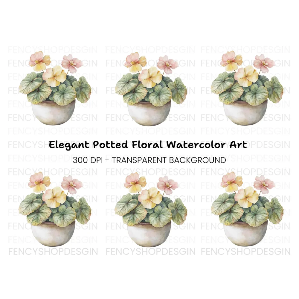 Potted Begonia Flower Clipart Bundle