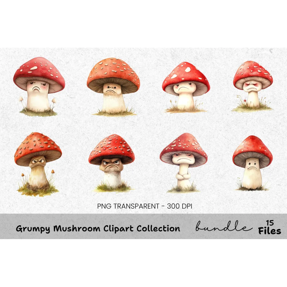 Grumpy Mushroom Clipart Bundle