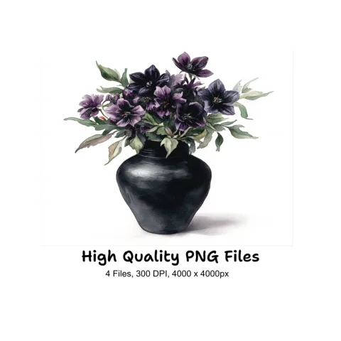 Dark Floral Vase Arrangements Clipart Bundle