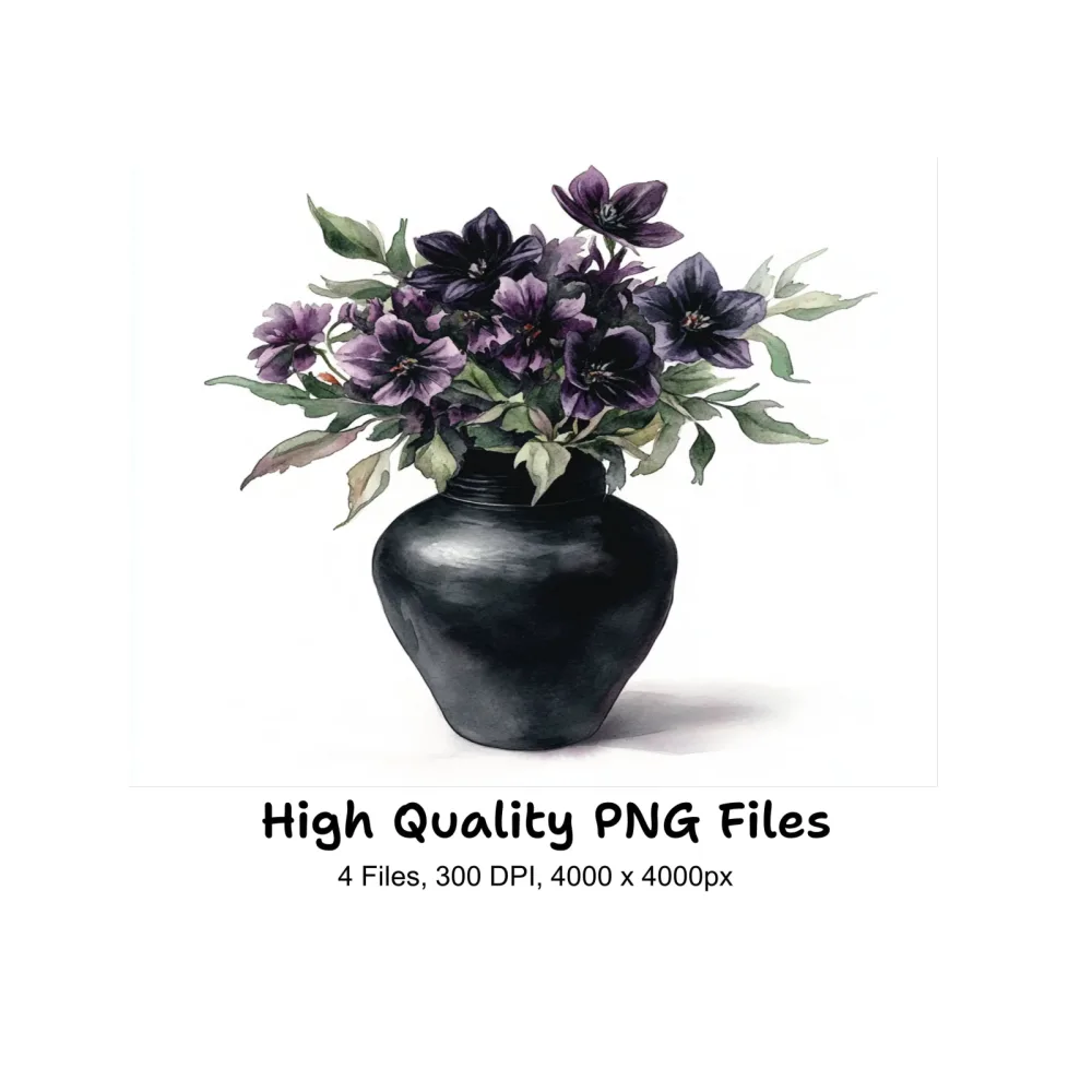 Dark Floral Vase Arrangements Clipart Bundle