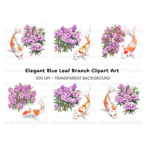 Koi Fish and Pink Flowers Clipart Bundle