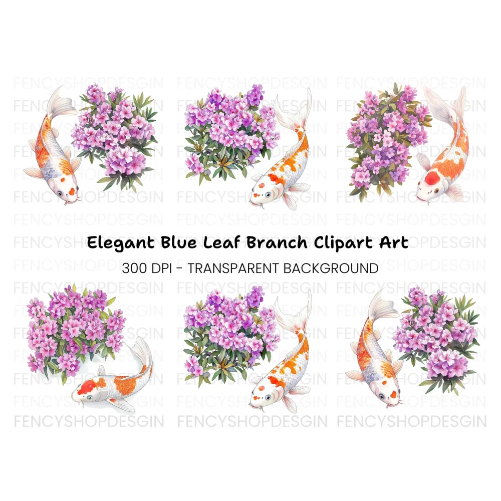 Koi Fish and Pink Flowers Clipart Bundle