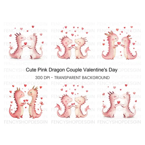 Cute Dragon Couple Love Clipart Bundle