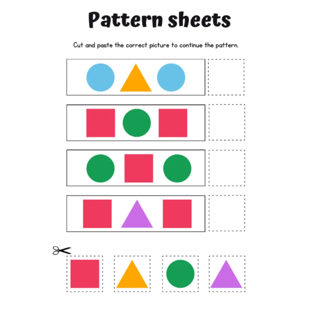 Pattern Sheets Cut and Paste Worksheets