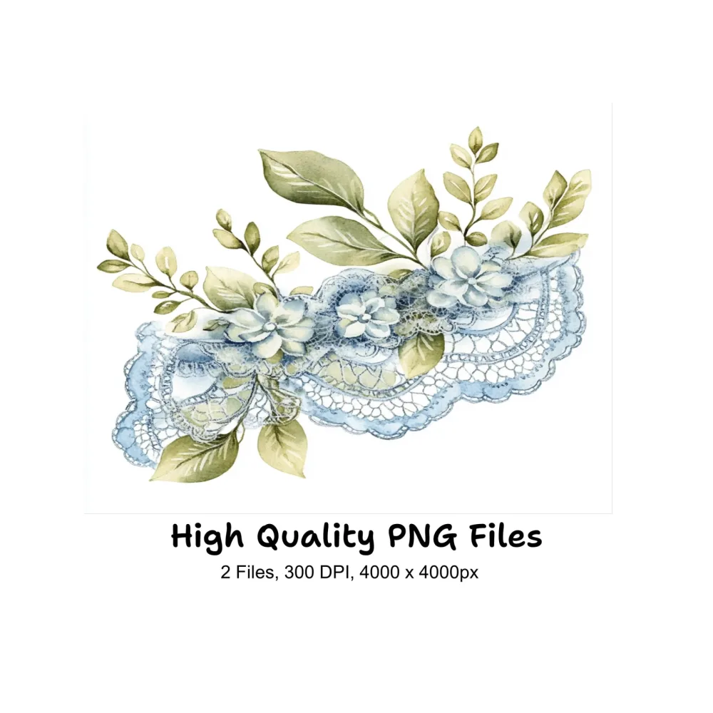 Green Leaves and Blue Lace Clipart Bundle