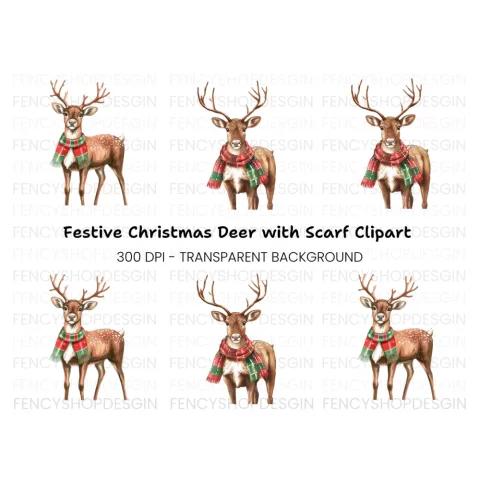 Christmas Reindeer with Scarves Clipart Bundle