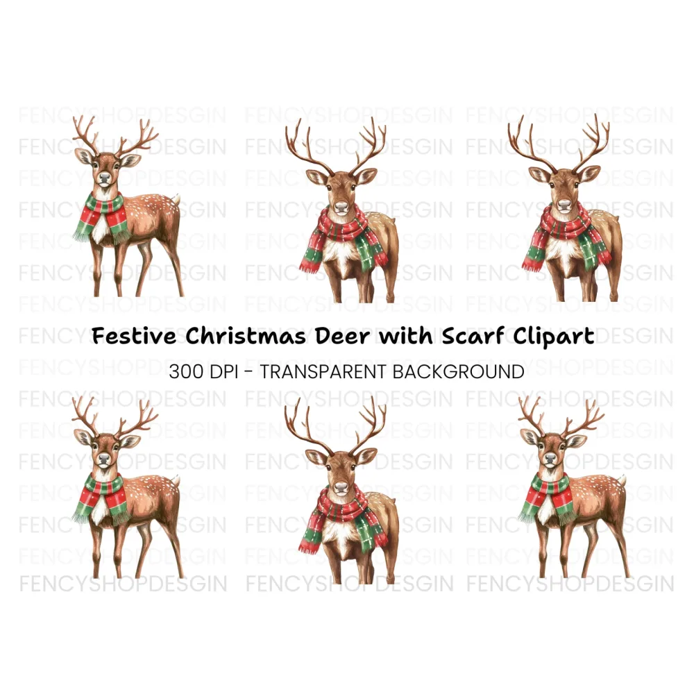 Christmas Reindeer with Scarves Clipart Bundle