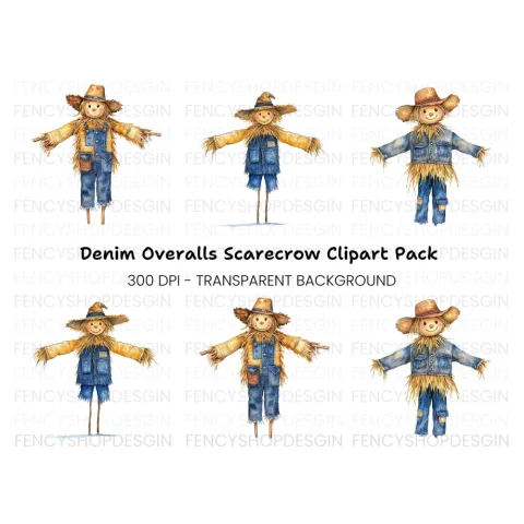 Denim Straw Scarecrow Clipart Bundle