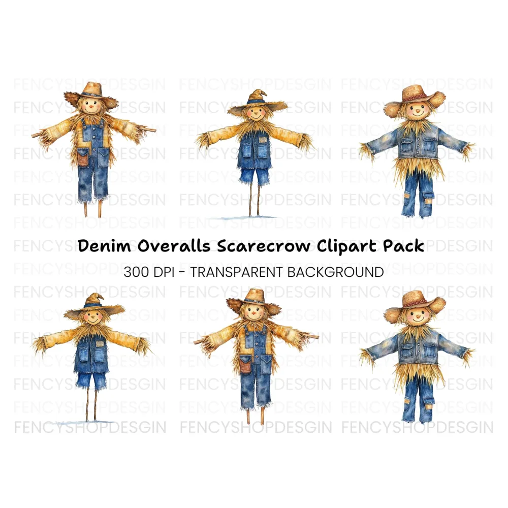 Denim Straw Scarecrow Clipart Bundle